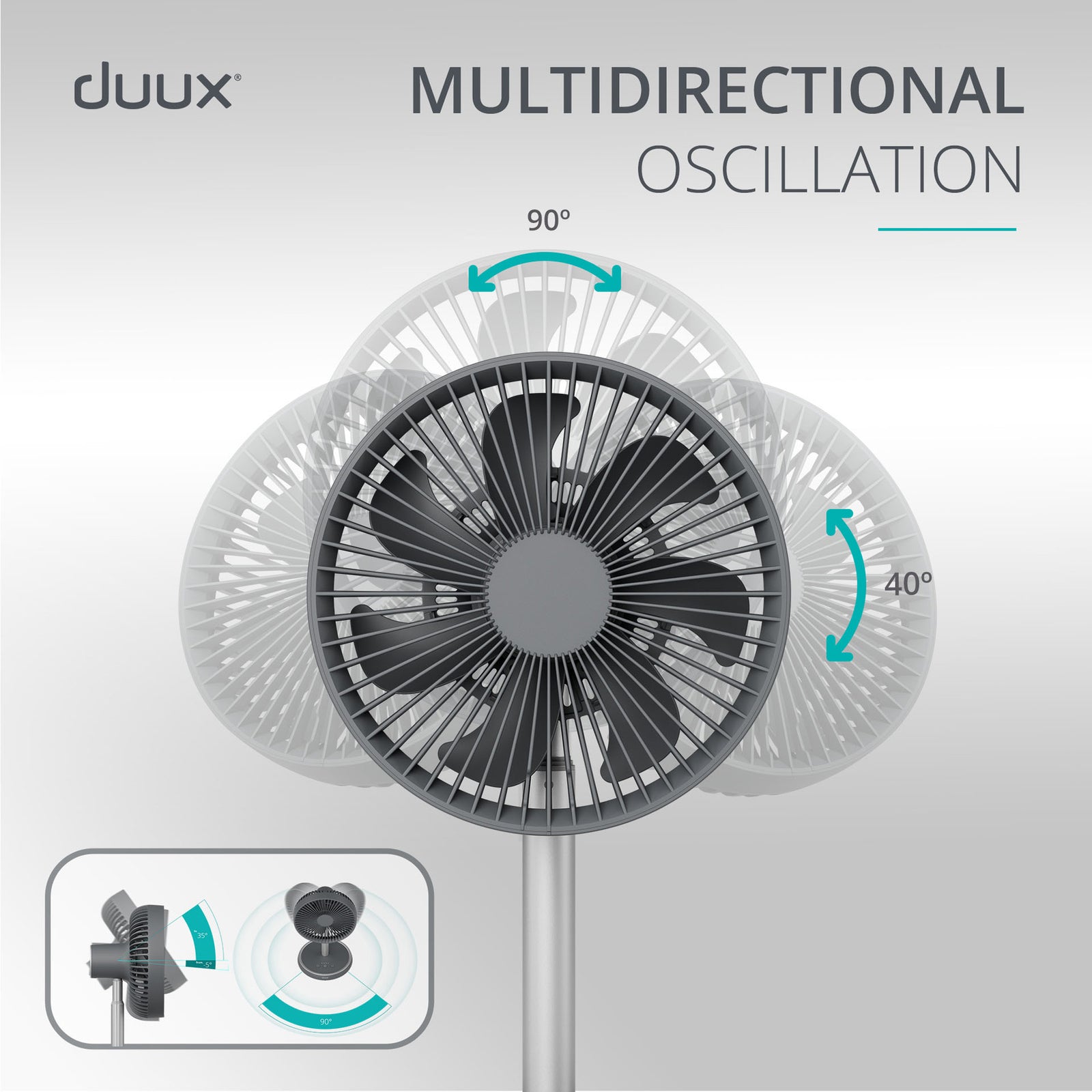 Rize Portable Fan With Rechargeable Battery | Grey