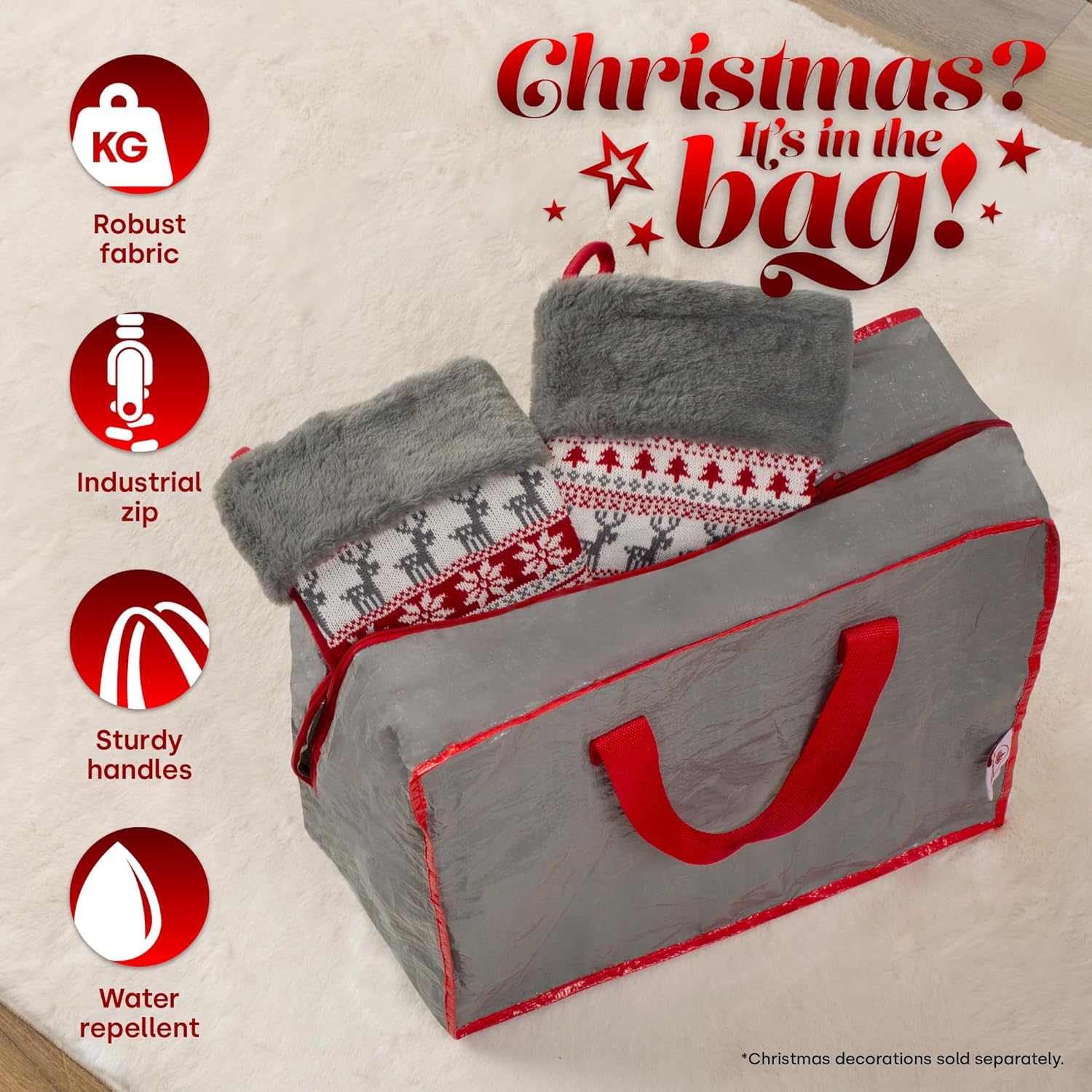 Durable Decoration Storage Bag For Lights, Baubles & Wreaths