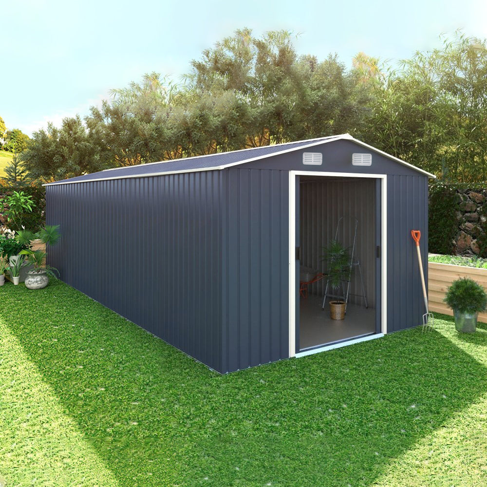 12x10 Ft Metal Apex Roof Garden Shed Outdoor Storage House