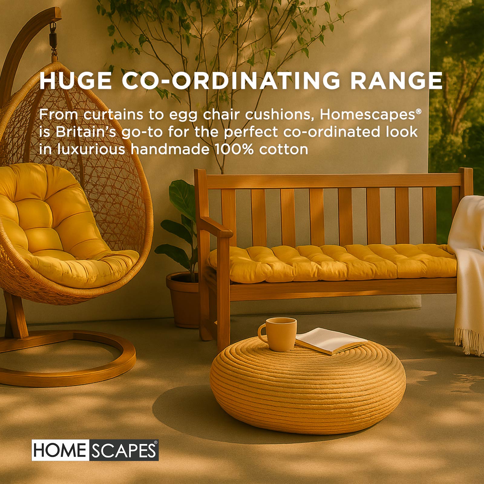 Outdoor Bench Cushion For 2 & 3 Seater Garden Seat Pad For Furniture, Kitchen, Dining & Indoor Use | 2 | Mustard