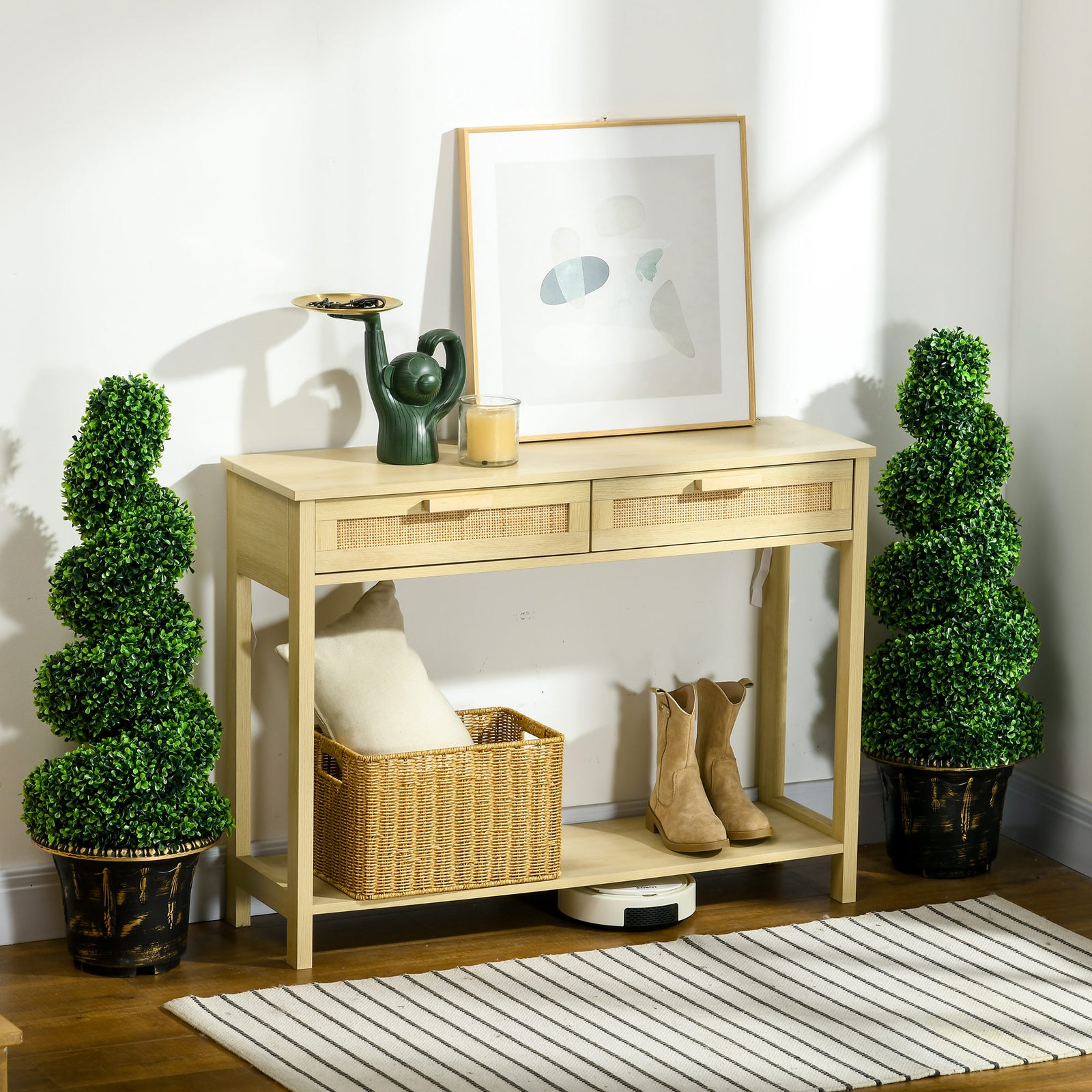 Set Of 2 90cm Potted Artificial Topiary Spiral Boxwood Trees