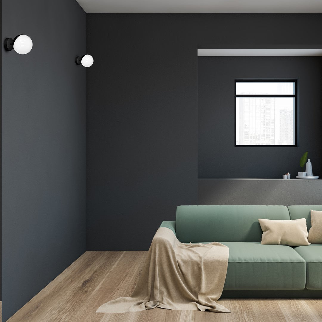 Sfera Designer Wall Lamp Hand Made Scandi Style Minimalistic Matt Black And White Glass