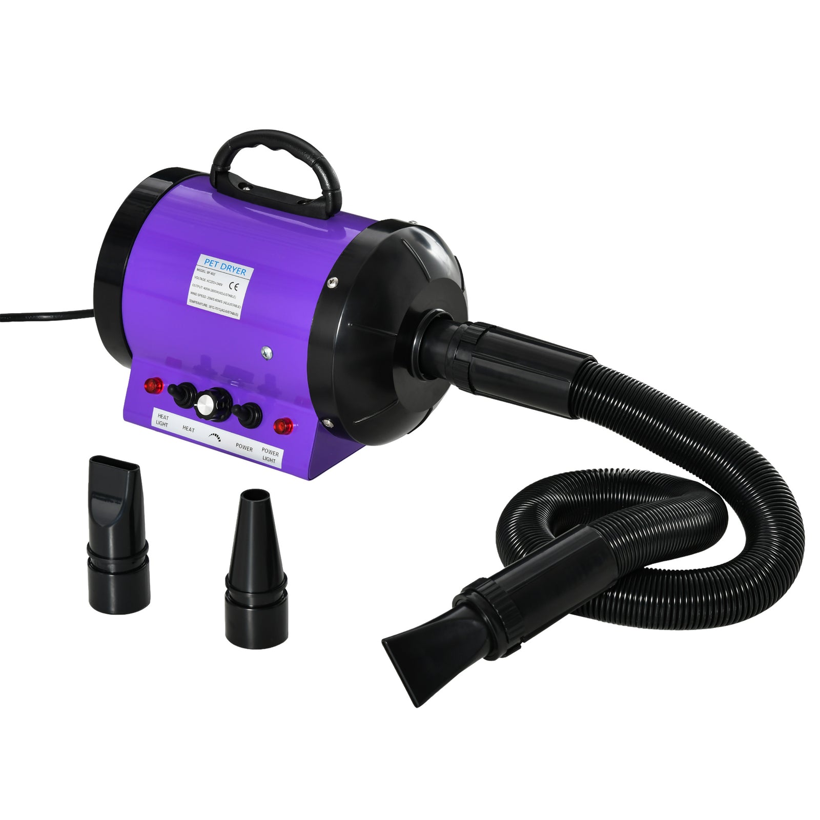2800w Dog Hair Dryer Pet Grooming Blaster Blower Dryer 3 Nozzles | Purple