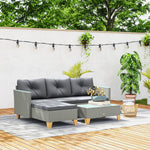 3 Pieces Rattan Lounge Set, L-shaped With Wood Table | Charcoal Gray