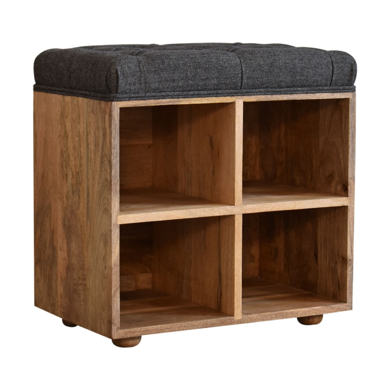 Solid Mango Wood Mini Black Shoe Storage Footstool
