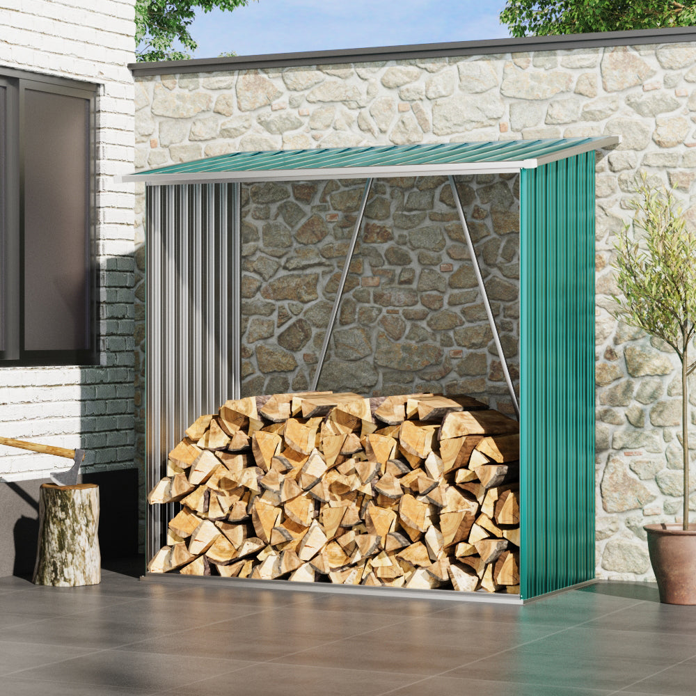 Garden Outdoor Metal Firewood Log Storage Shed | Green
