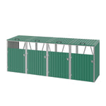 4 Bin Storage Shed – Heavy-duty Galvanized Steel Outdoor Bin Store With Lift-up Lids & Lockable Doors | Green
