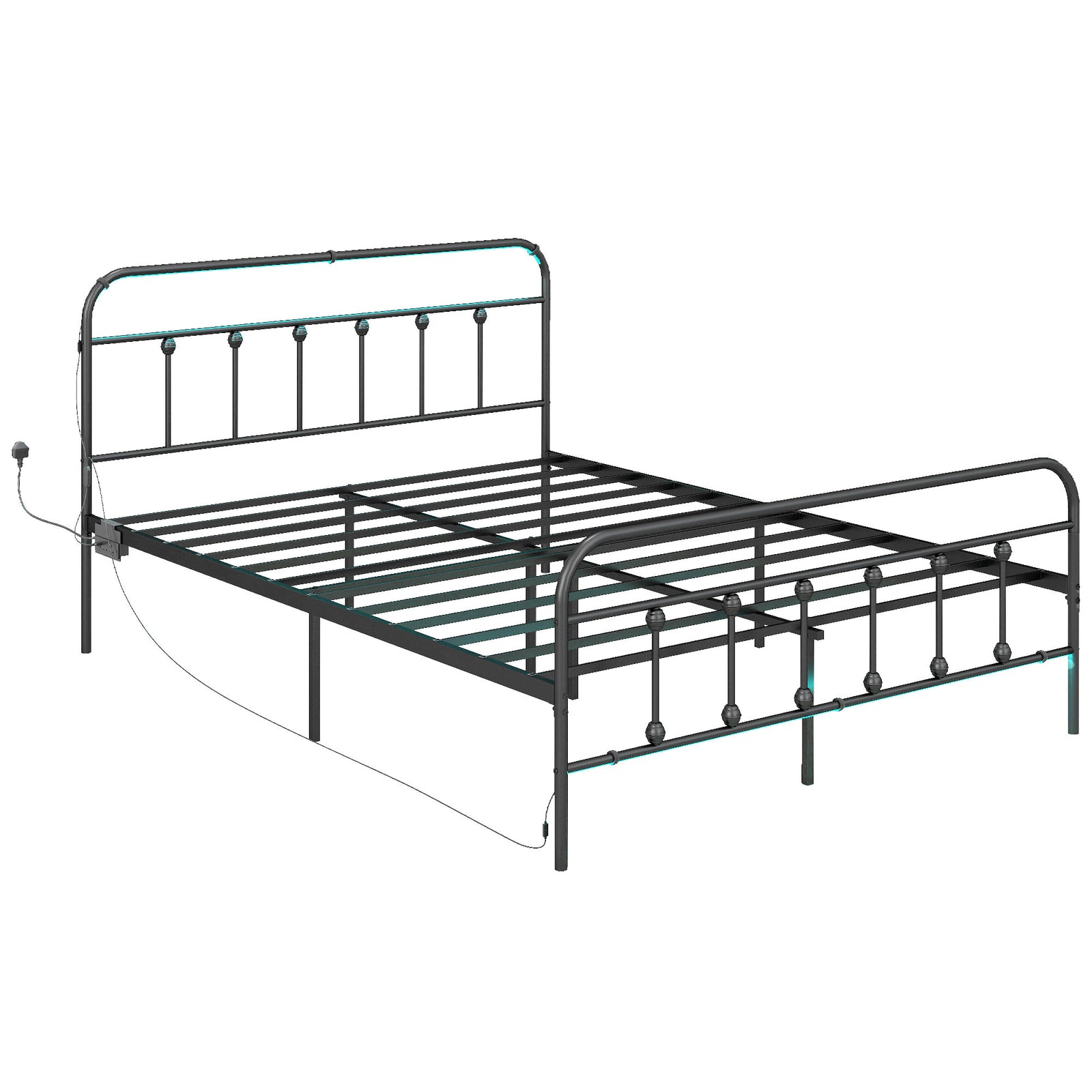 Bed Frame With Led Lights And Charging Station | King | Black