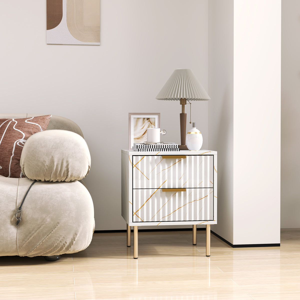 Bedside Table Bedside Cabinet With 2 Drawers For Bedroom | One Size | White