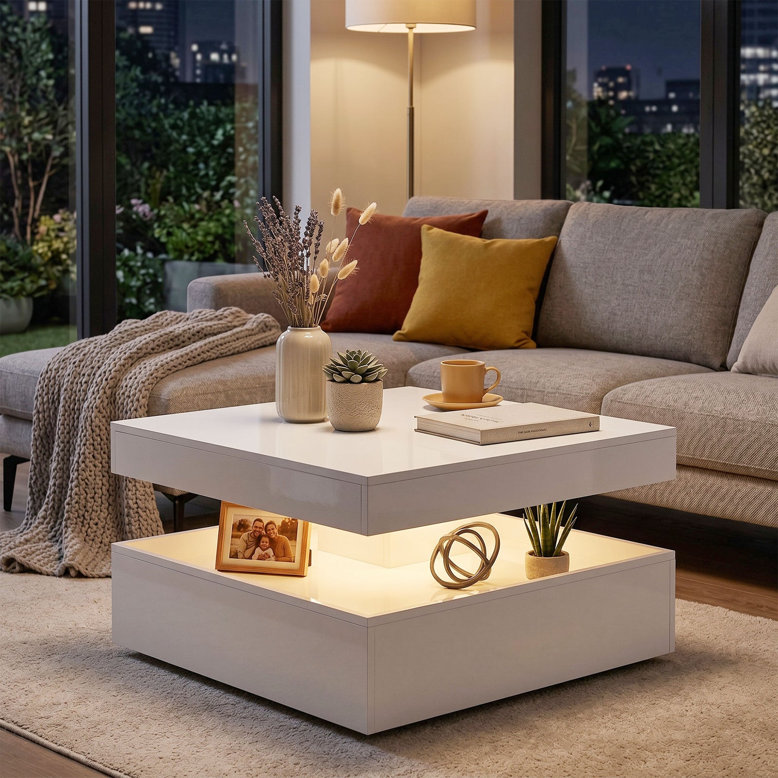 Led Coffee Table With Storage, Modern Centre Table | White