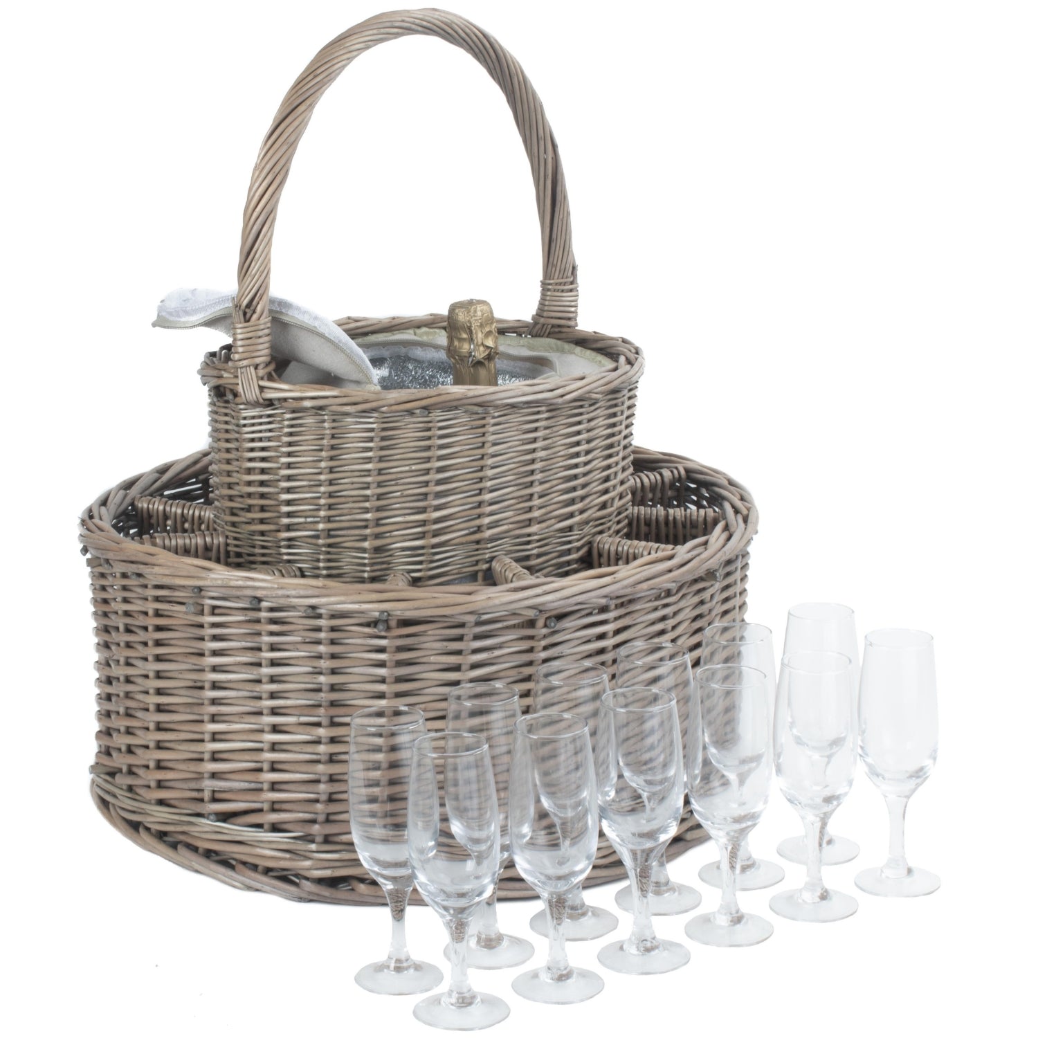 Chilled Drinks Picnic Wicker Basket With 12 Glasses