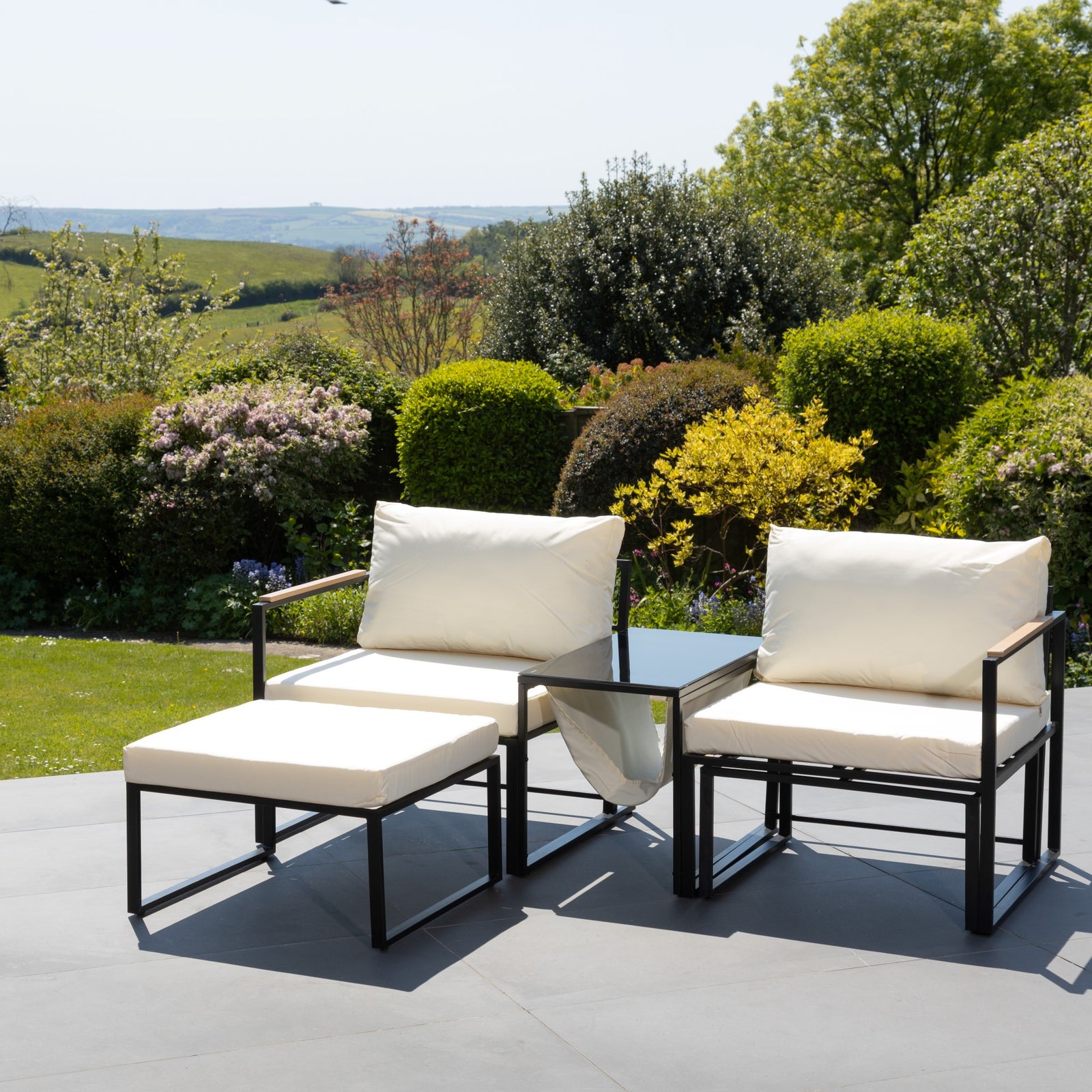 Serano Outdoor 2 Seat Sofa With Centre Table + Stools