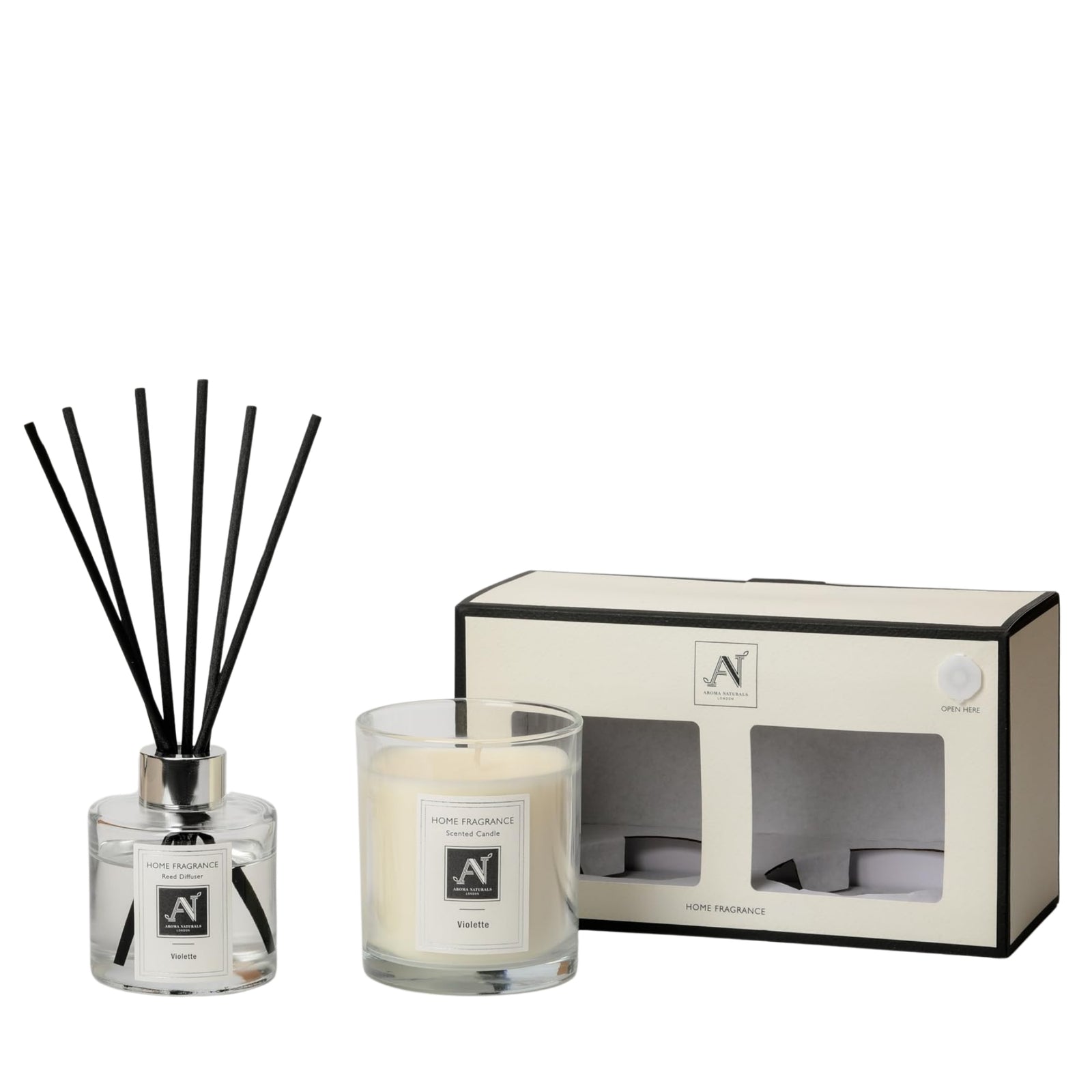 Aroma Naturals London Minimalist Luxe Candle & Reed Diffuser Gift Set Violette Scent