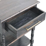 Heritage Turned-leg Side Table,1 Drawer, 2 Open Shelves, Dark brown