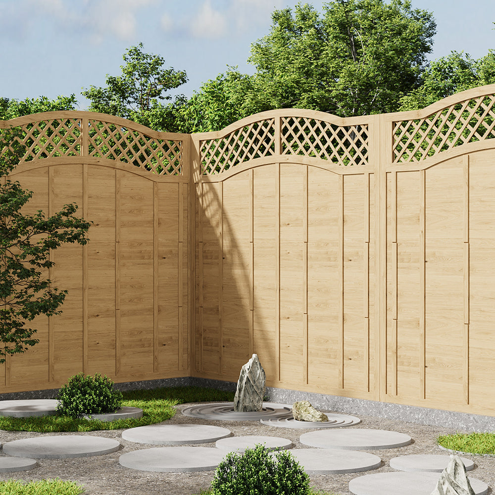 Omega Spruce Wood Fence Panel With Lattice Top 180cm W X 90/120/180cm H – Natural Finish, Durable, Easy Diy Garden Privacy Screen | Large