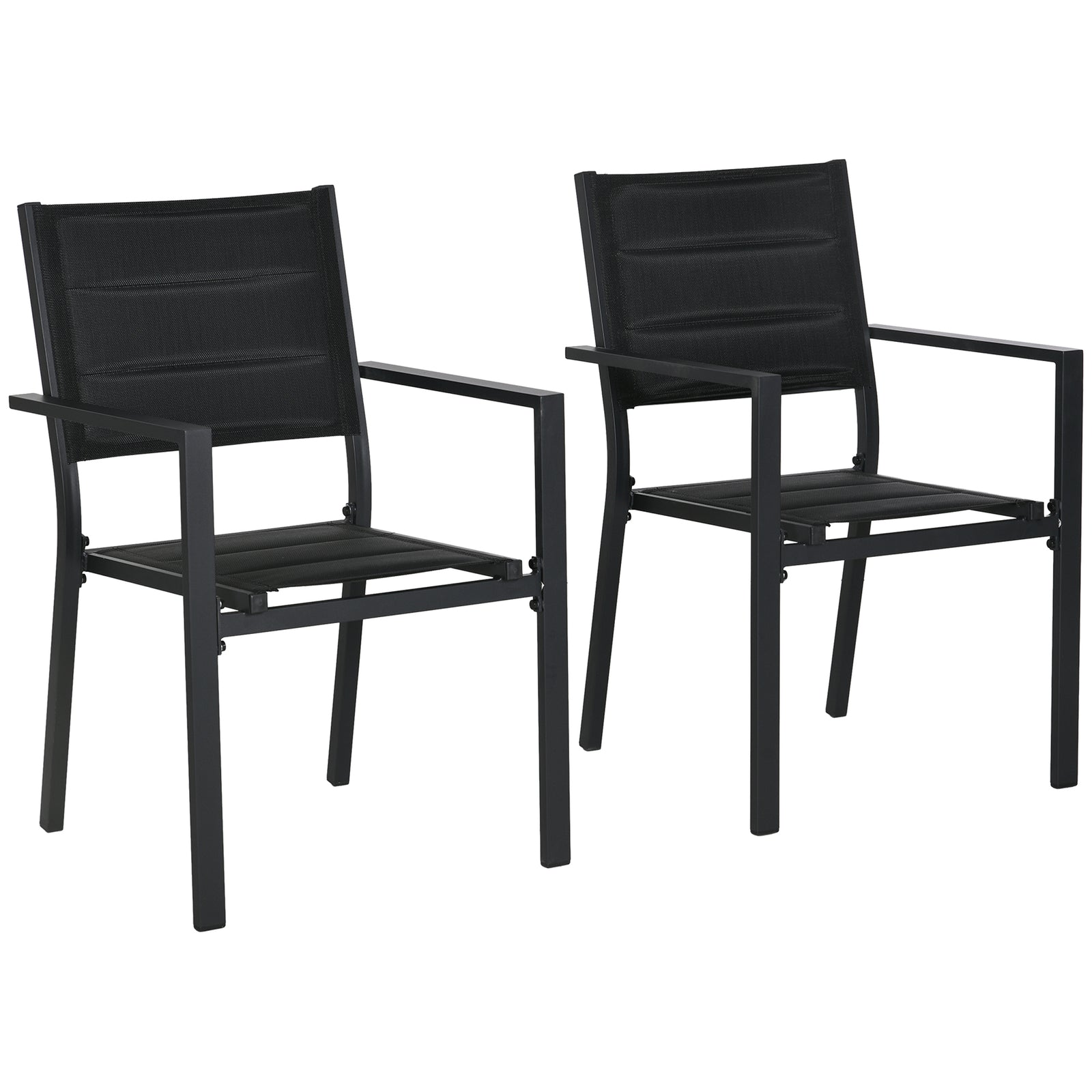 2 Pcs Dining Chairs, Stackable Design Aluminium Outdoor | Black
