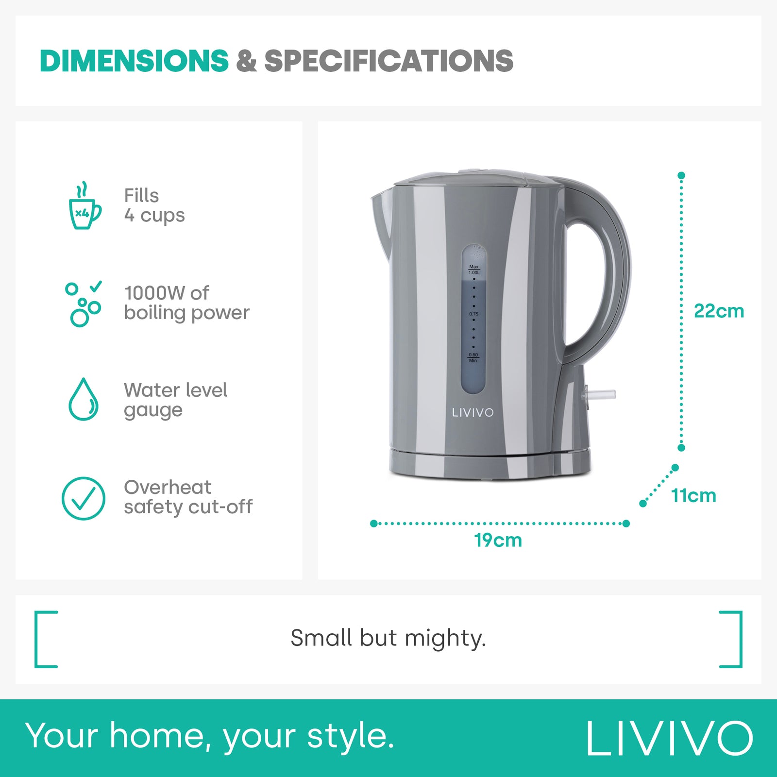 1l Travel Kettle - Grey