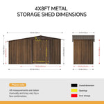 4x8ft Outdoor Metal Storage Shed With With Extra 70cm Firewood Storage – Apex Roof Garden Tool Shed, Double Sliding Doors,brown Wood Grain, Ventilated & Rust-resistant Garden Shed