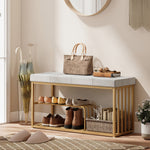 Shoe Storage Bench With Seat Cushion Tufted Shoe Rack Bench | Grey