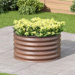80cm Dia X 43cm H Brown Wood Grain Round Metal Raised Garden Bed Outdoor Planter Box