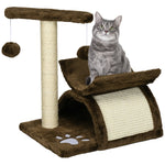 Cat Tree Plush Scratcher Kitty Activity Play Centre Tunnel Dangling Ball | Brown