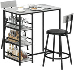 3 Piece Breakfast Bar Table Set With Storage Shelves, Light Grey