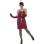 Flapper Costume, With Short Dress | Large | Burgundy
