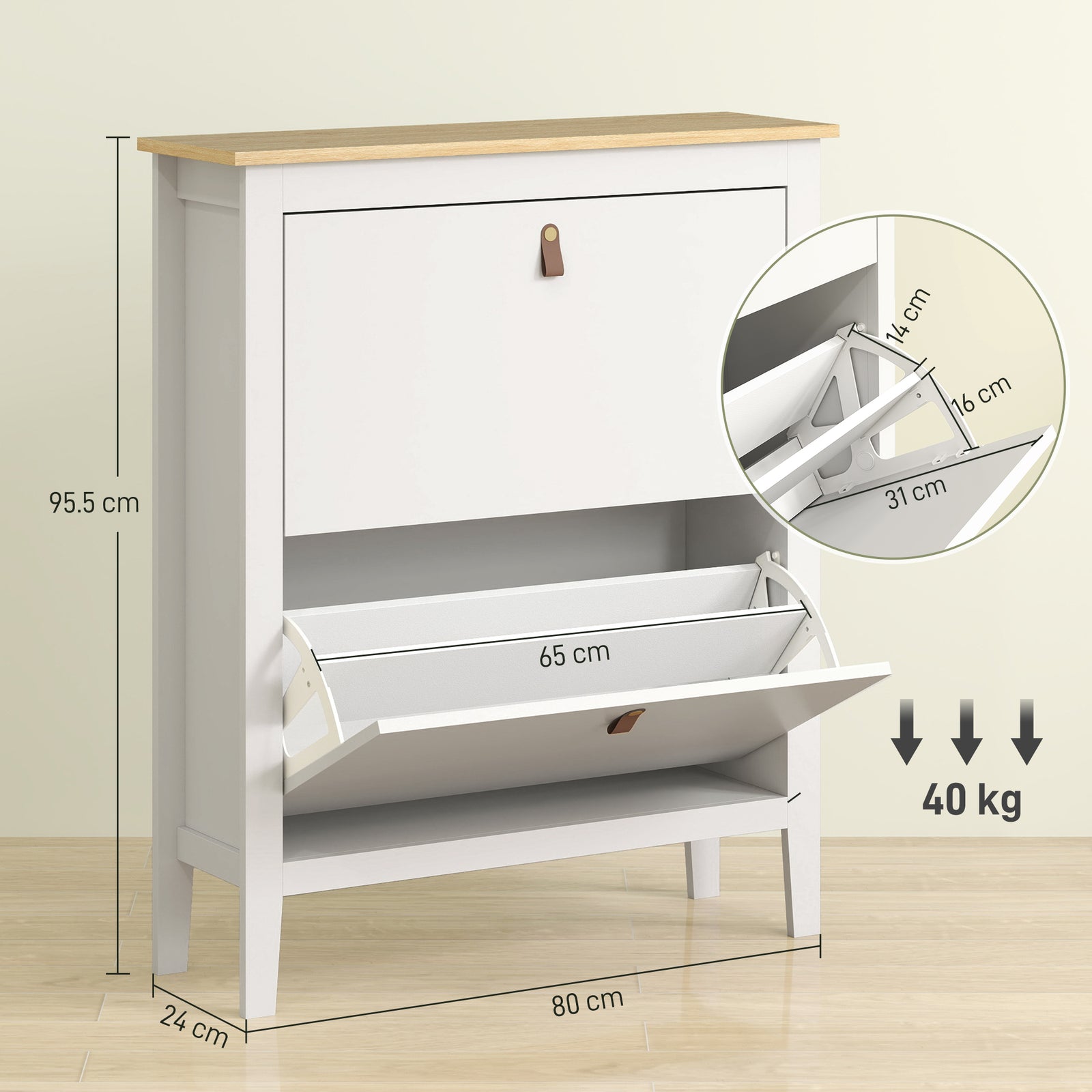 2 Drawer Shoe Cabinet For Hallway | White