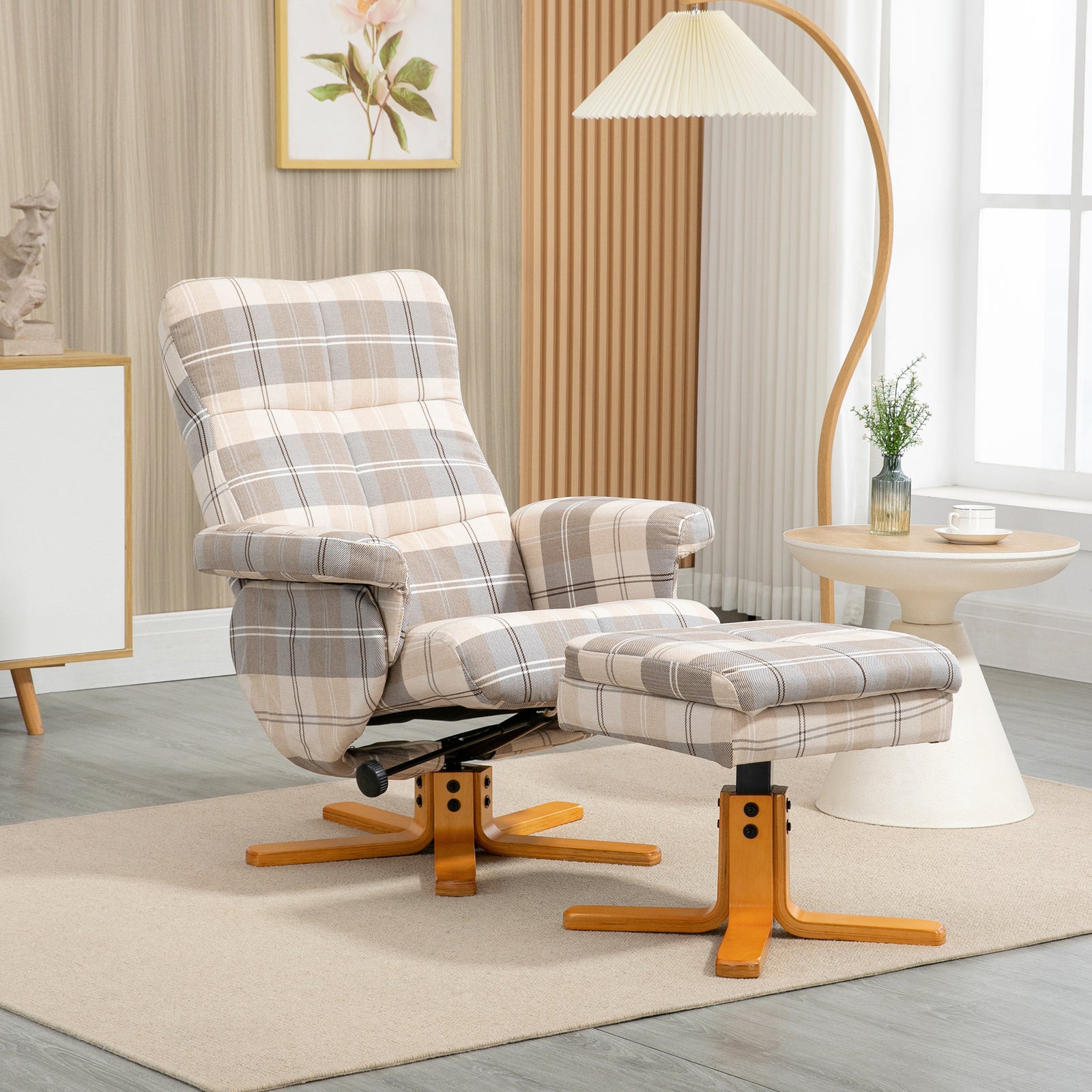 Recliner Chair And Footstool Pu Leather Wooden Base | One Size | Multi Colour