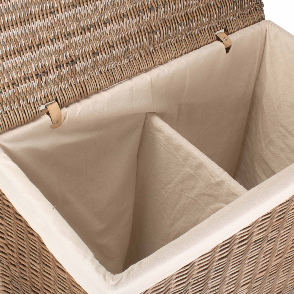 Large Wicker Cotton Lined Rectangular Partition Laundry Basket
