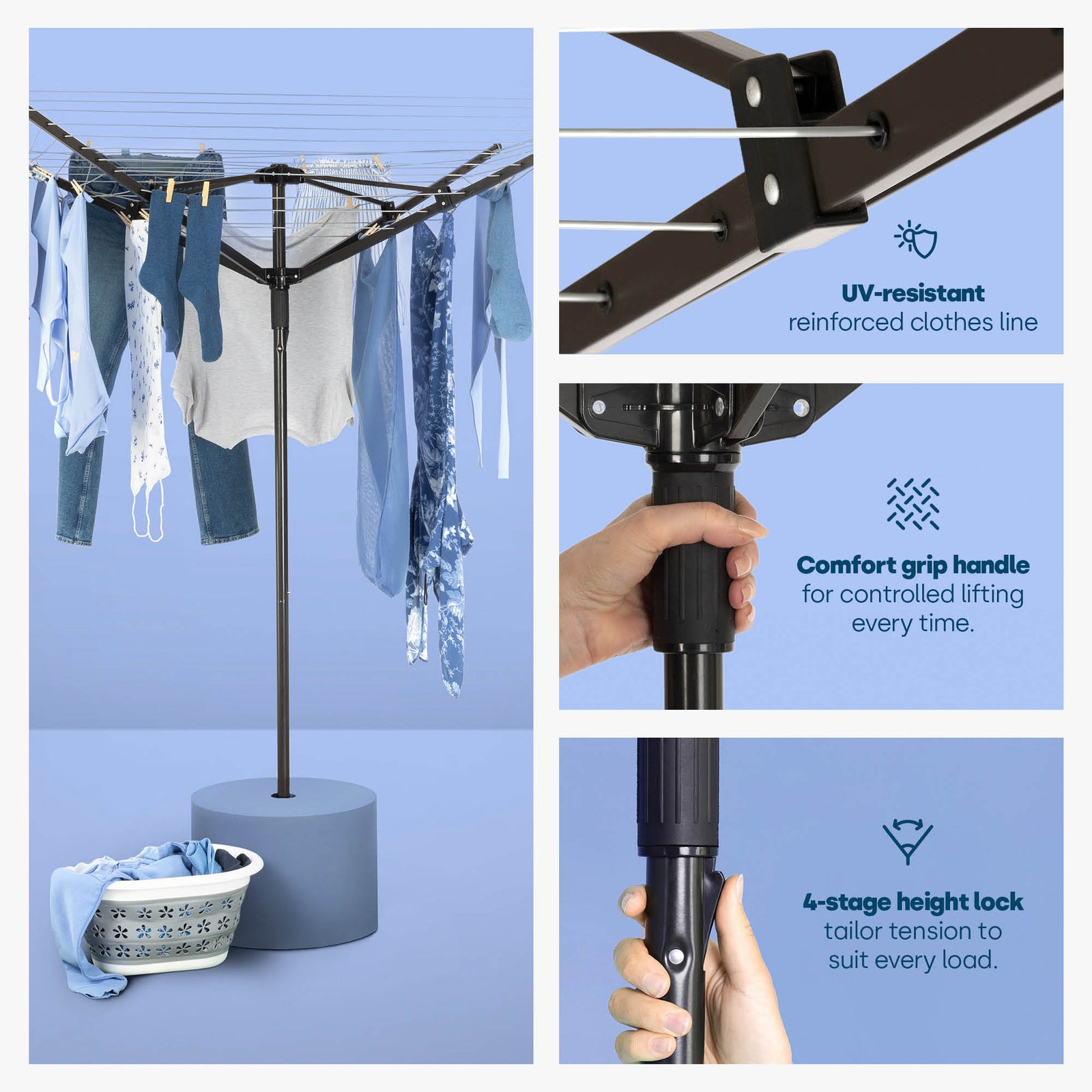 4-arm Garden Clothes Dryer With 45m Line
