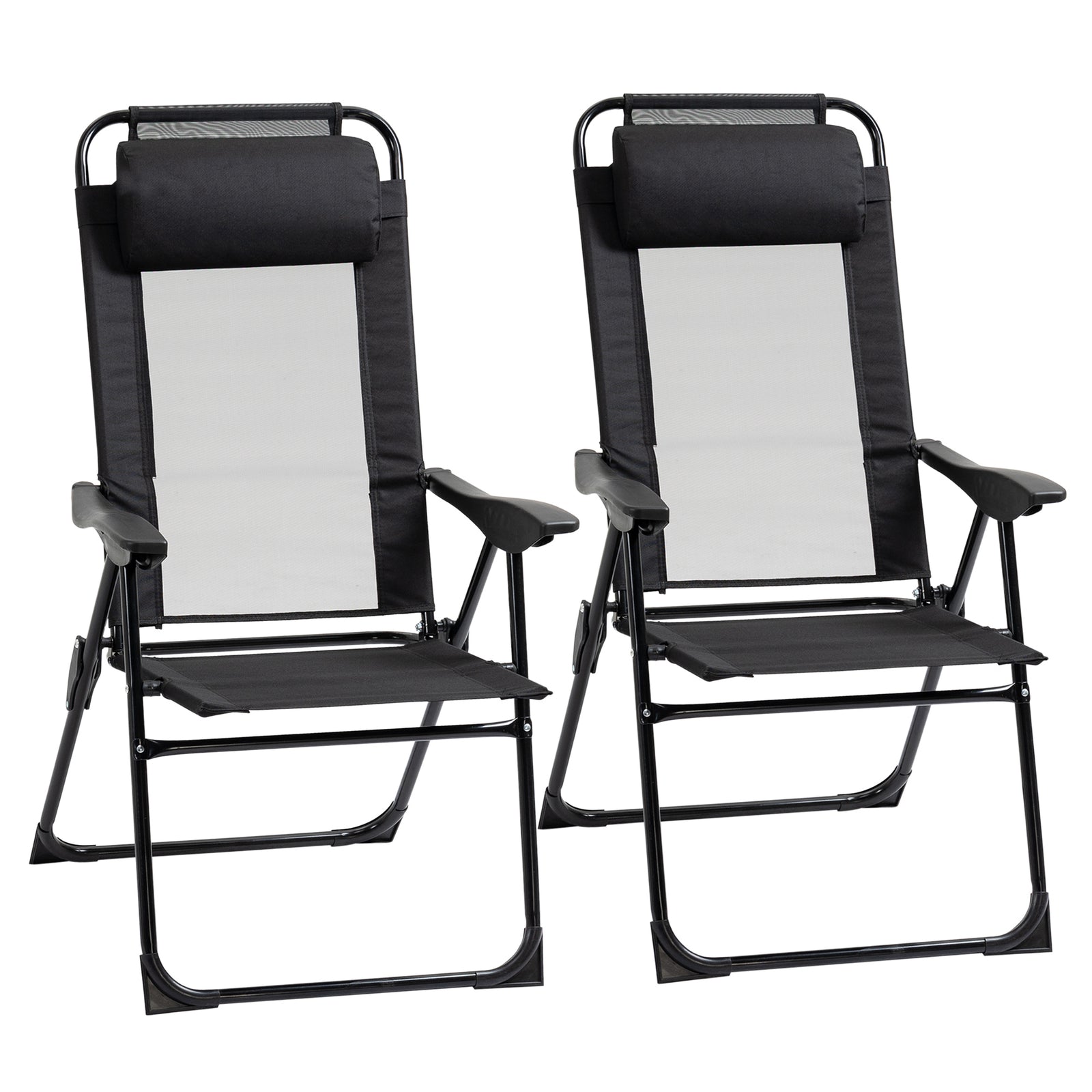 2 Pcs Folding Recliner Chairs With Adjustable Backrest | Black