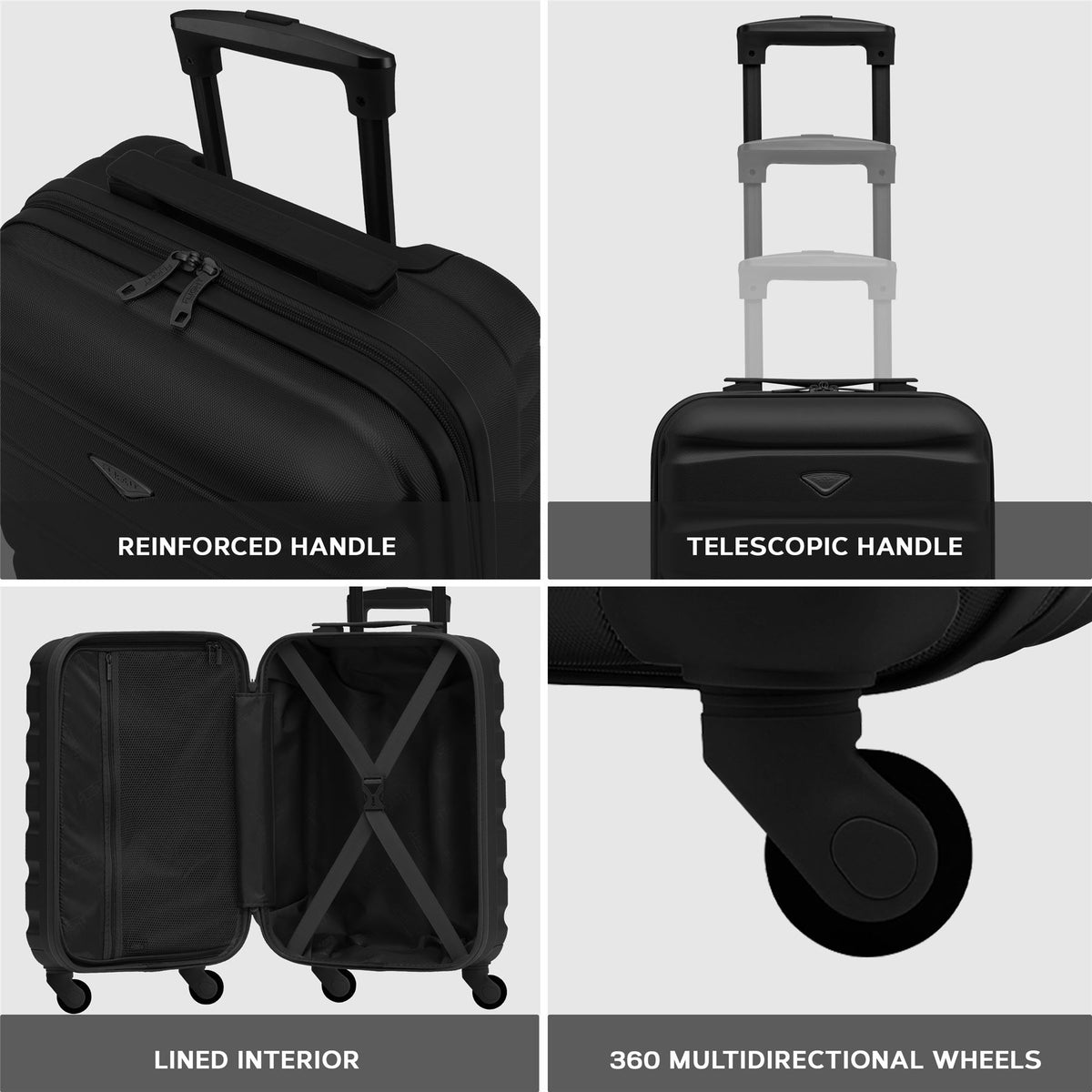 Set Of 3 Hard Shell Suitcase Cabin & Check In Cases With Tsa Lock - Overhead Cabin With Medium & Large Check-in Bag | Set of 3 | Jet Black