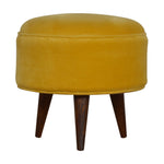 Solid Mango Wood Mustard Velvet Nordic Footstool