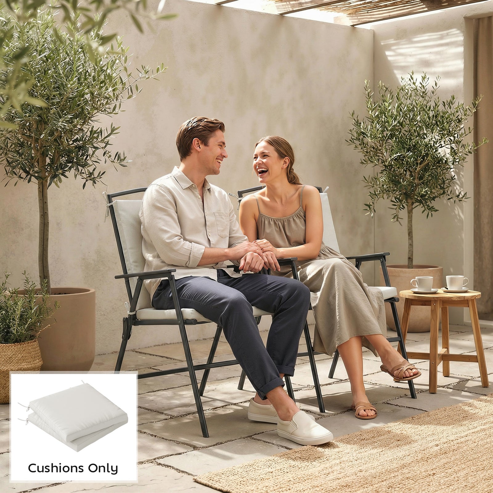 2pcs Garden Chair Cushions, Waterproof Seat Pads | Cream