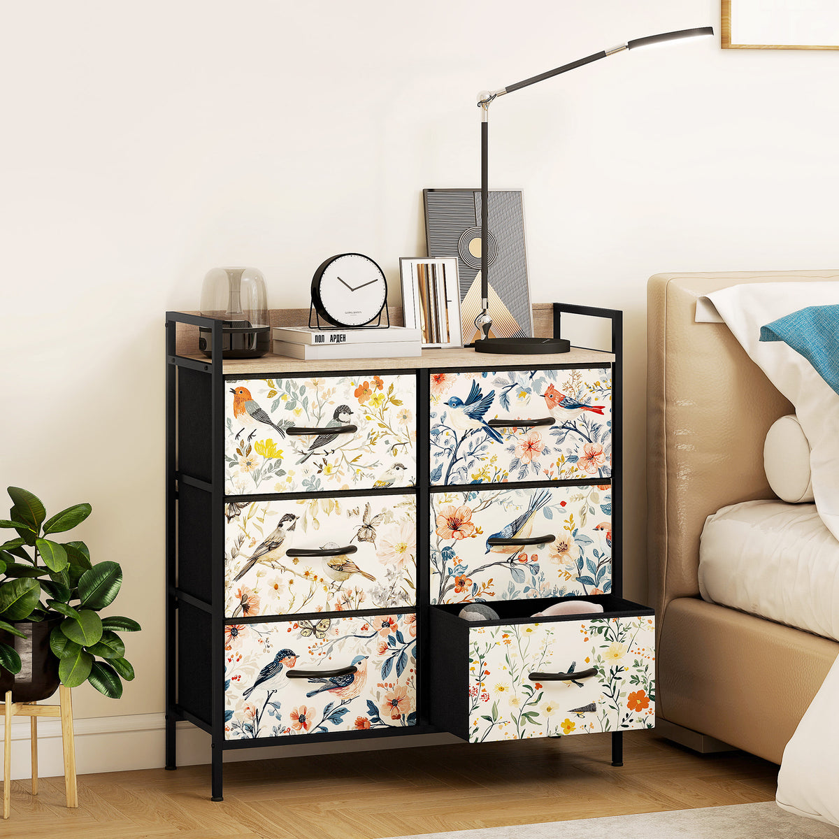 HOMCOM 6-drawer Chest Of Drawers, Fabric Dresser With Open Shelf
