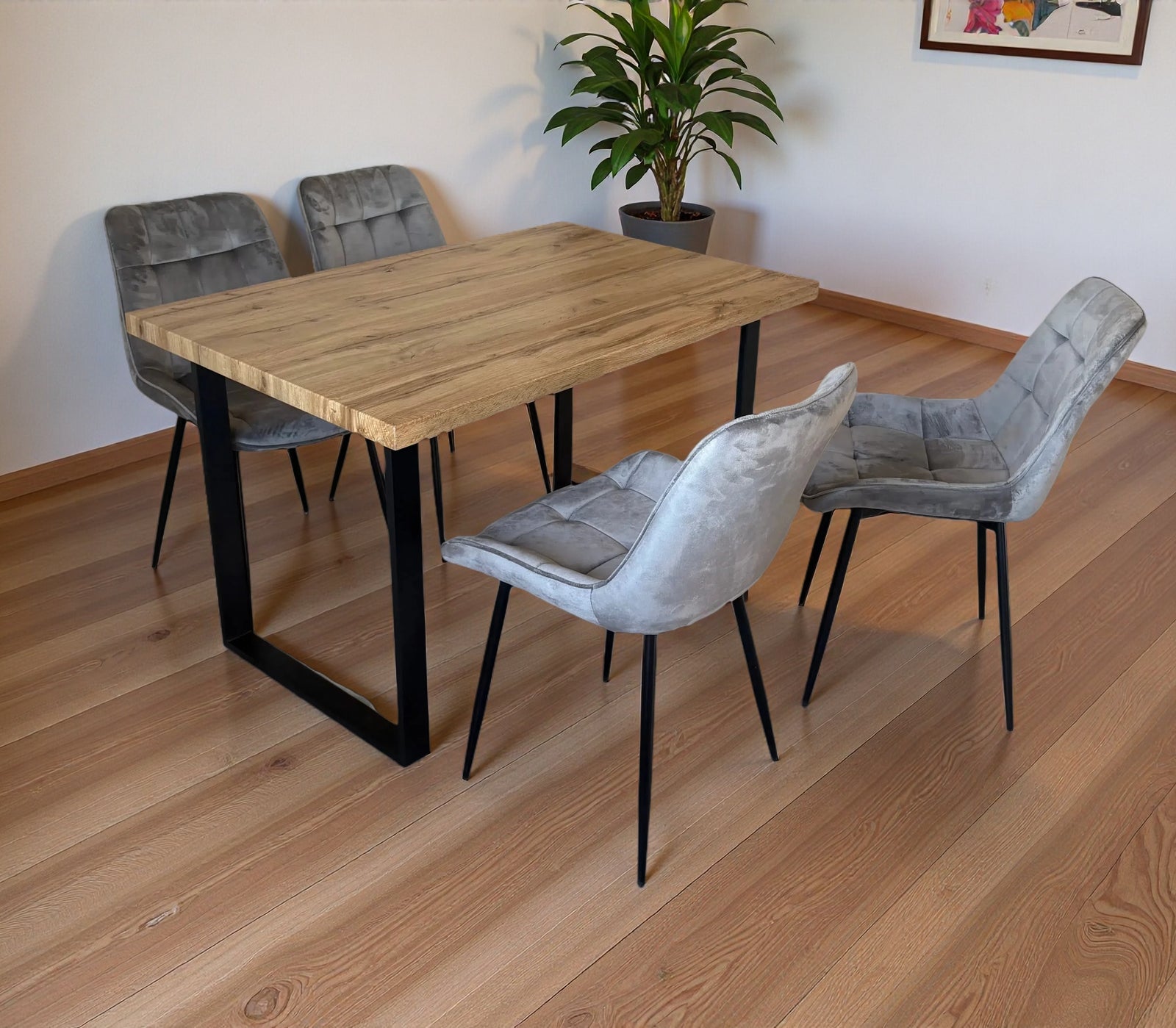 Colorado Dining Table With 4 Erica Velvet Chairs | One Size | Grey