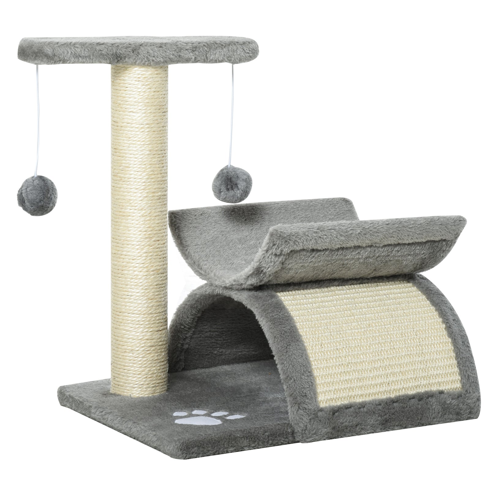 Cat Tree Plush Scratcher Kitty Activity Play Centre Tunnel Dangling Ball | Gray