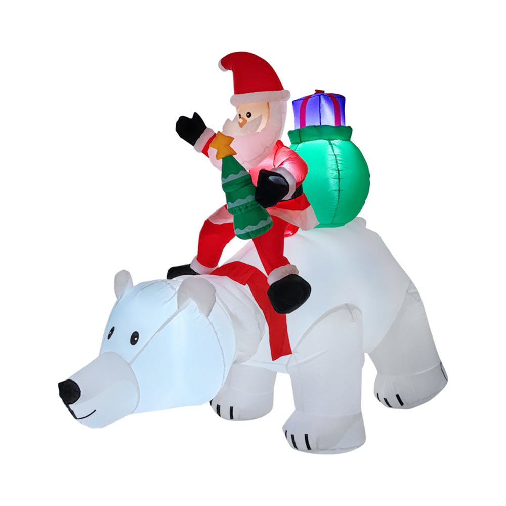 1.83m H Inflatable Santa On Polar Bear – Outdoor Christmas Decoration With Animated Head, Led Lights & Air Blower