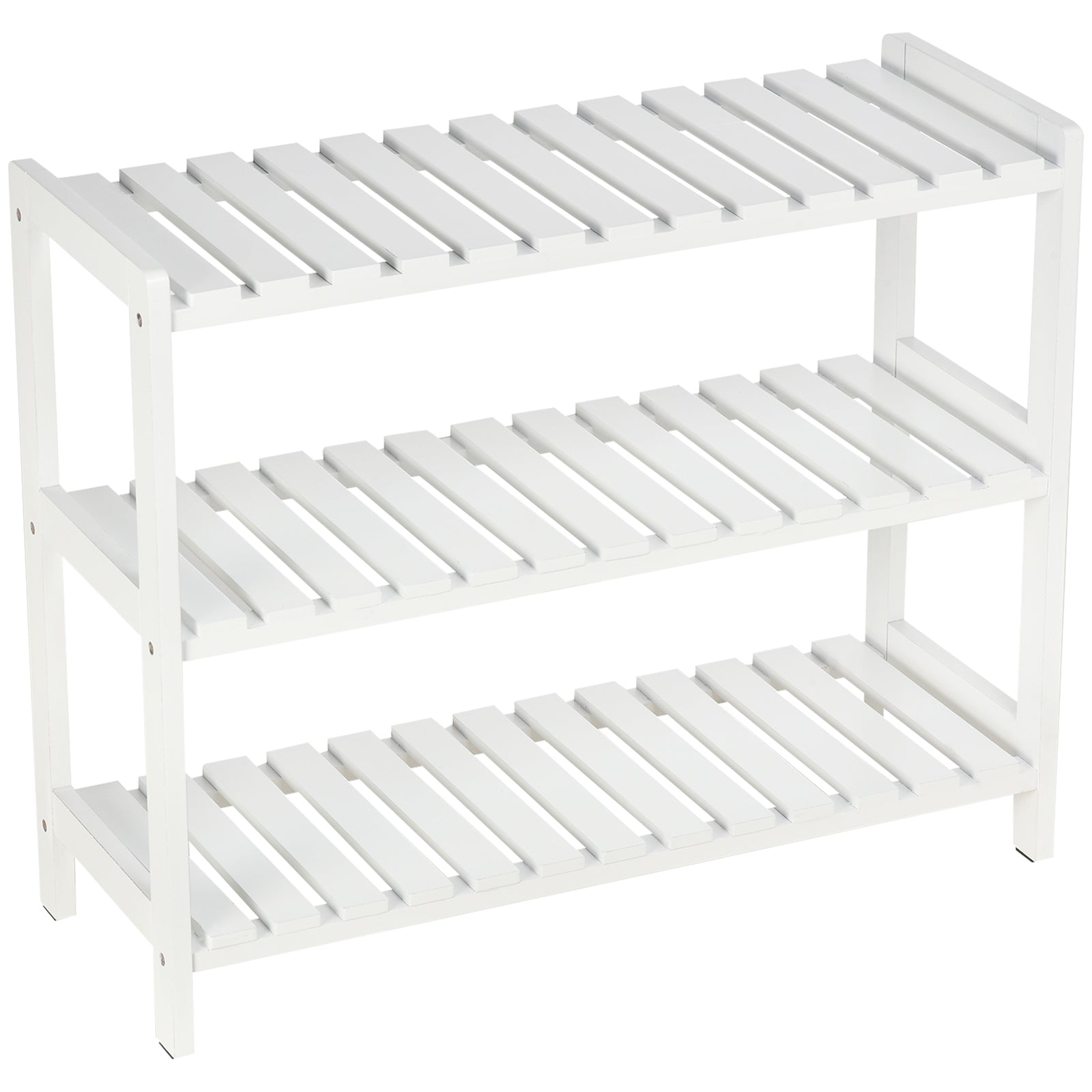 3-tier Shoe Rack Wood Frame Slatted Shelves Hygienic Storage | One Size | White