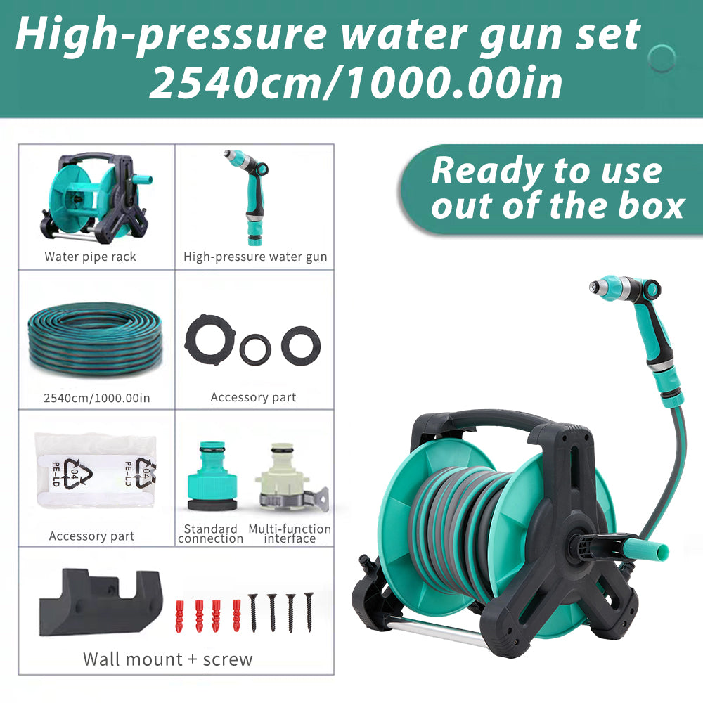 High Pressure Water Gun Hose Reel Set 10m/15m/20m/25m/30m, Ready To Use Garden Watering Kit With Wall Mount & Accessories | 25m