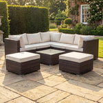 Oliena Modular Rattan L-shaped Corner Garden Furniture | 6 Piece | Cream & Brown