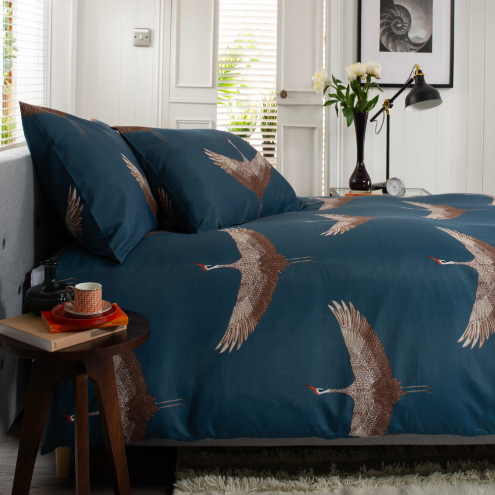 New Stork Cotton Rich 200 Thread Count Reversible Duvet Cover Set | Super King | Dark Sea Green