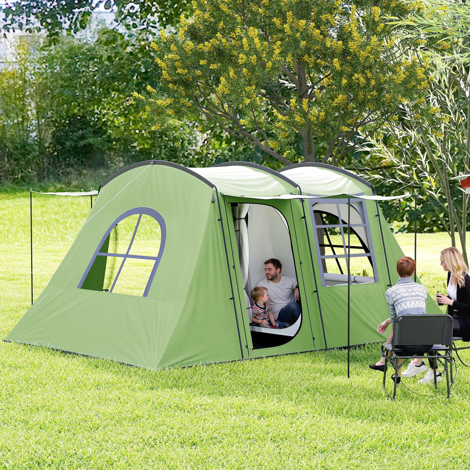 3-4 Man Tunnel Tent, 3000mm Waterproof, Porch | Green
