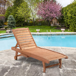 Wooden Sun Lounger W/ Pull-out Tray & Wheels