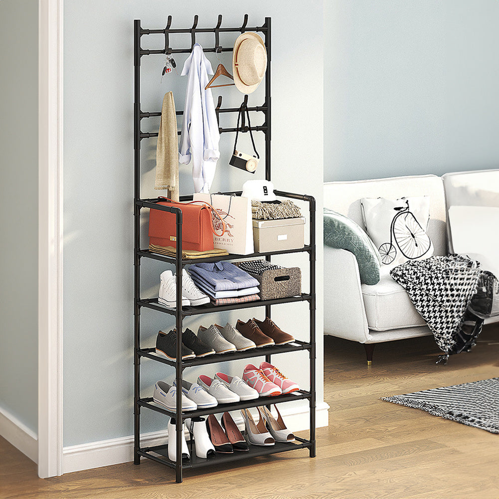 Entryway 5 Tier Shoe Rack With Coat Hanger