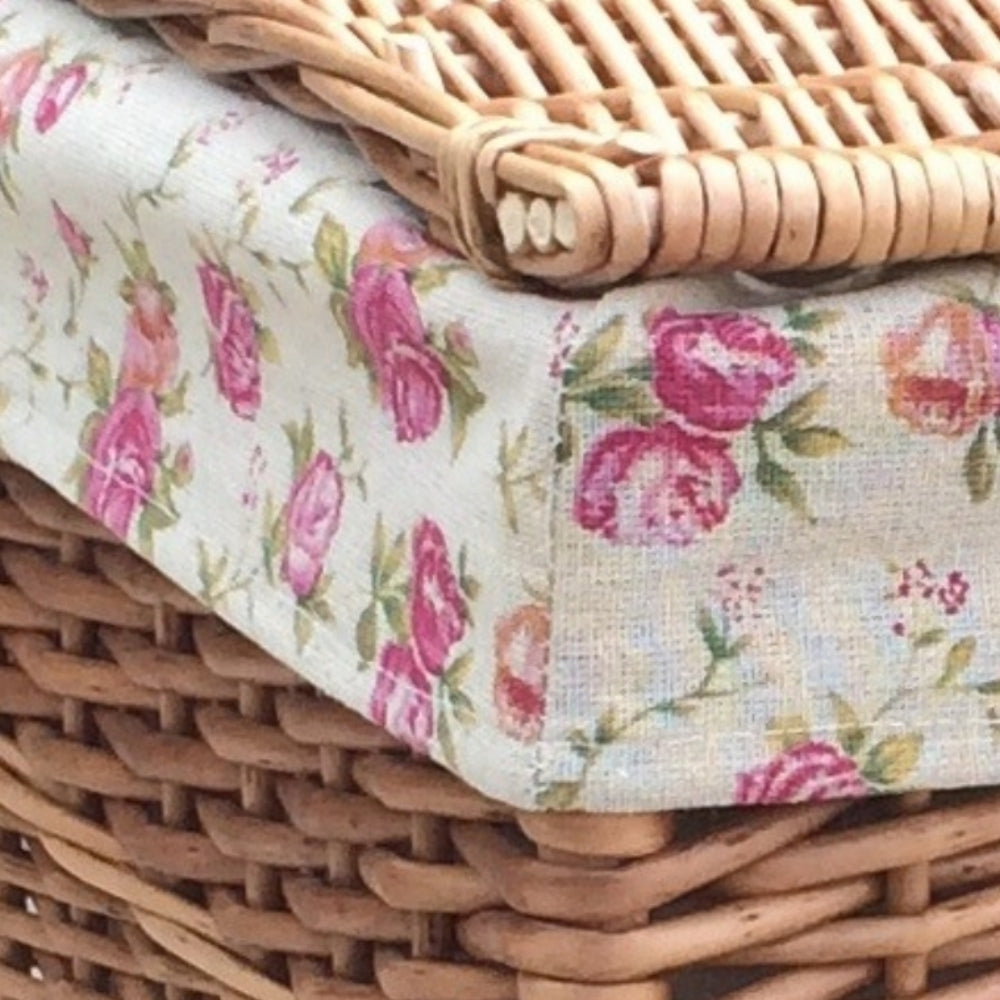 Garden Rose Cotton Lined Light Steamed Square Laundry Baskets | Small | Pink