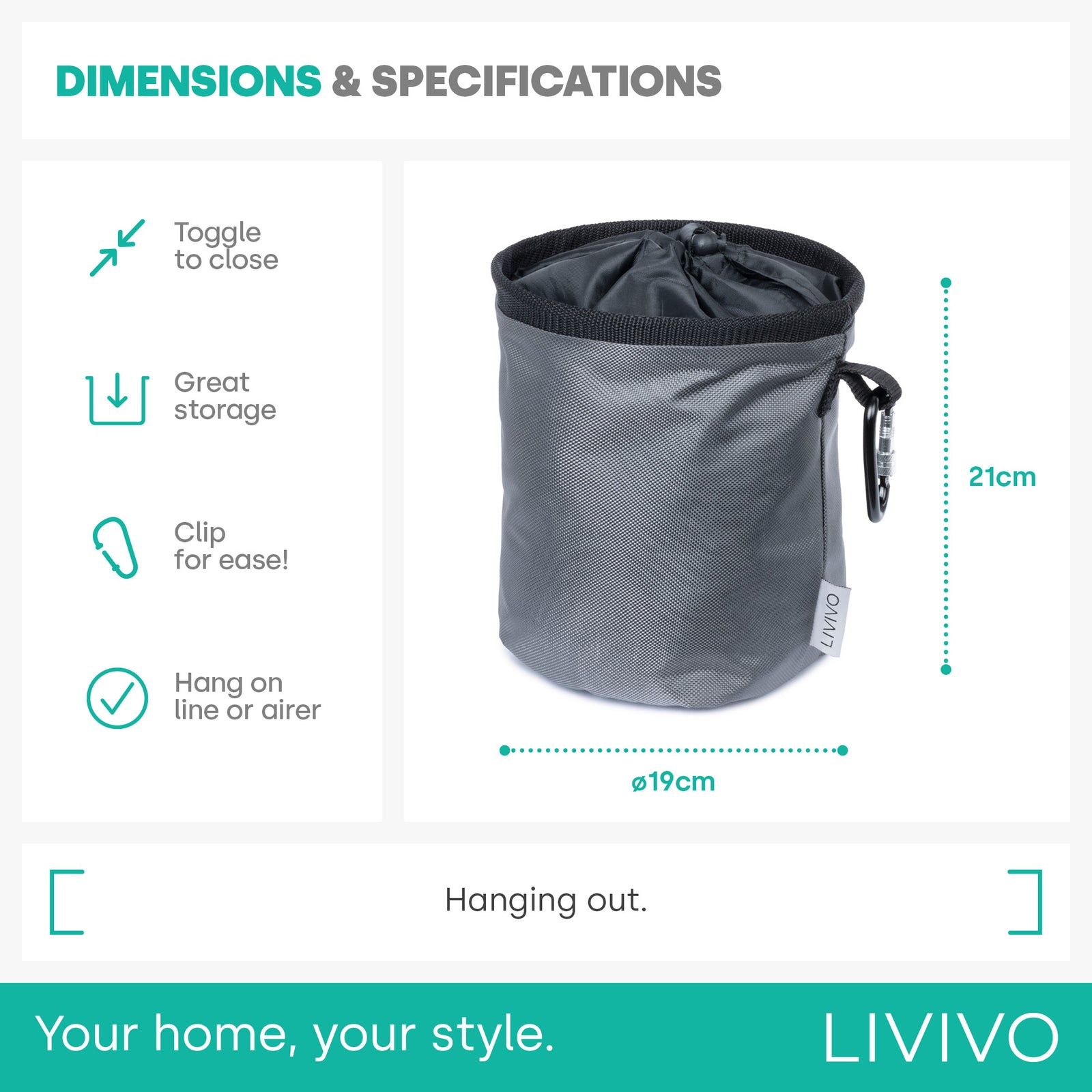 Clothes Peg Bag With Carabiner