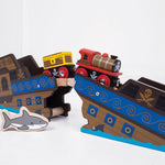 Wooden Pirate Train Engine & Carriages