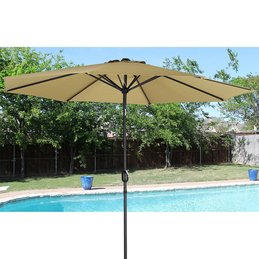 3m Garden Parasol Adjustable Tilting Parasol With Crank Handle For Outdoor Garden Patio Camping Without Base | One Size | Khaki